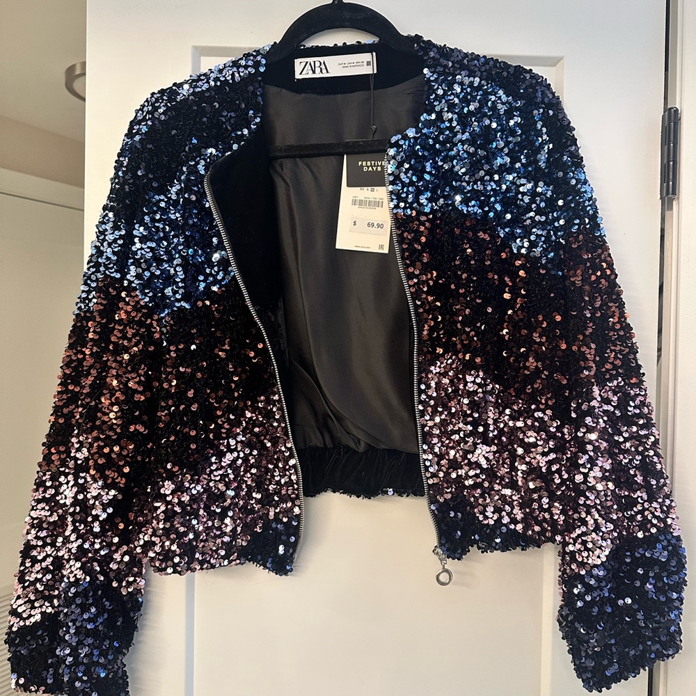 Zara Women's Multicolor Sequin Bomber Jacket